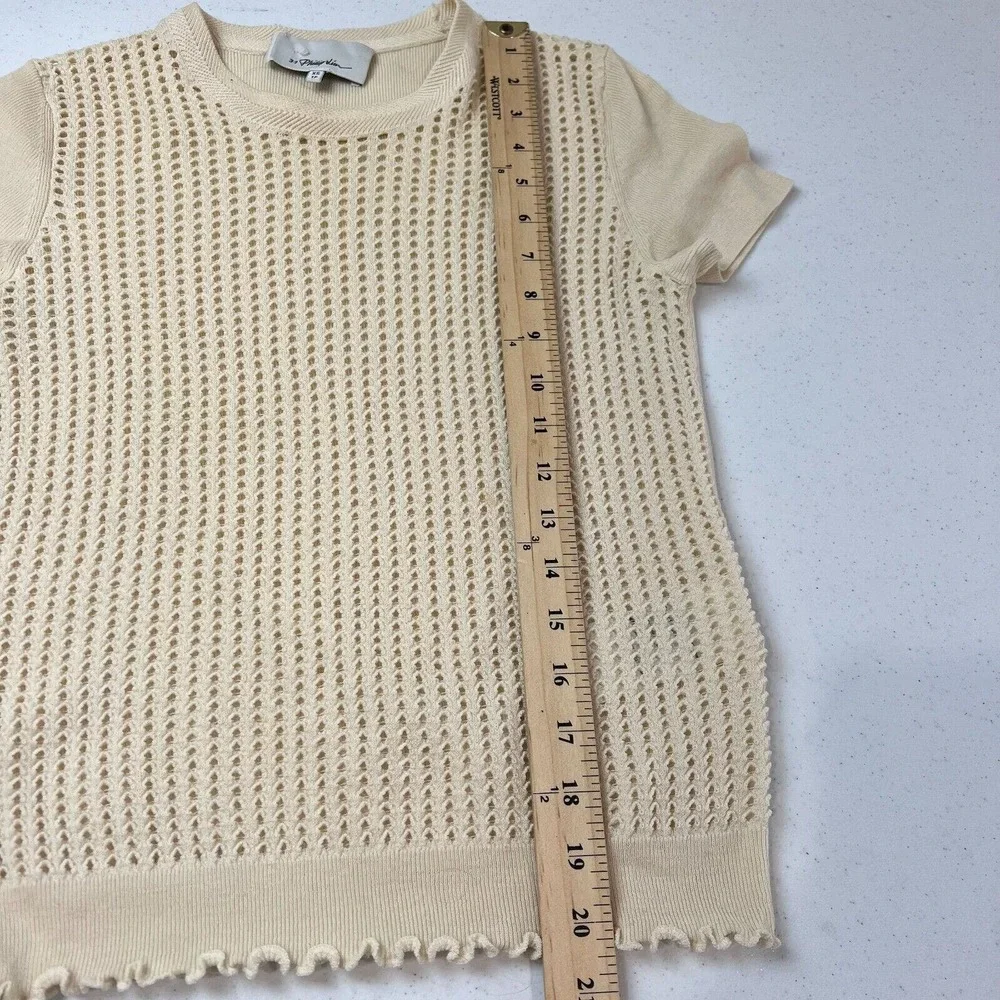 31 Phillip Kim‎ Women's Eyelet Crewneck T-Shirts Short Sleeve Cream Size XS